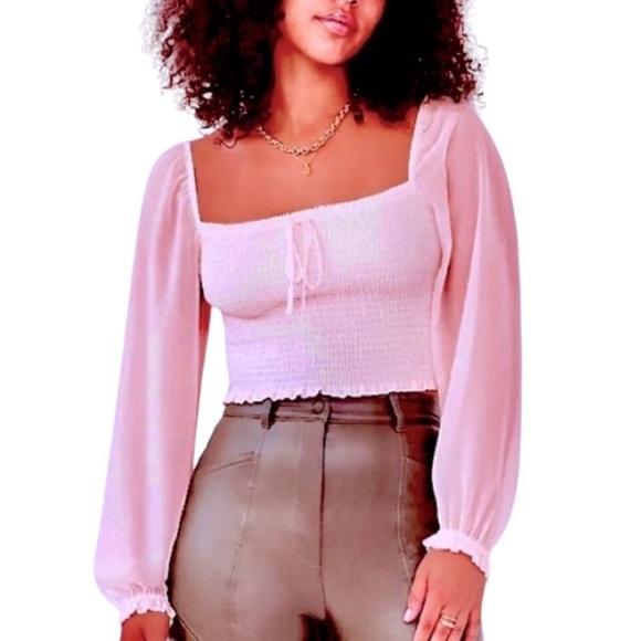 Aritzia Wilfred Saga Blouse- Smocked Square Neck Puff Sleeve Blouse- Size Medium - Picture 2 of 12